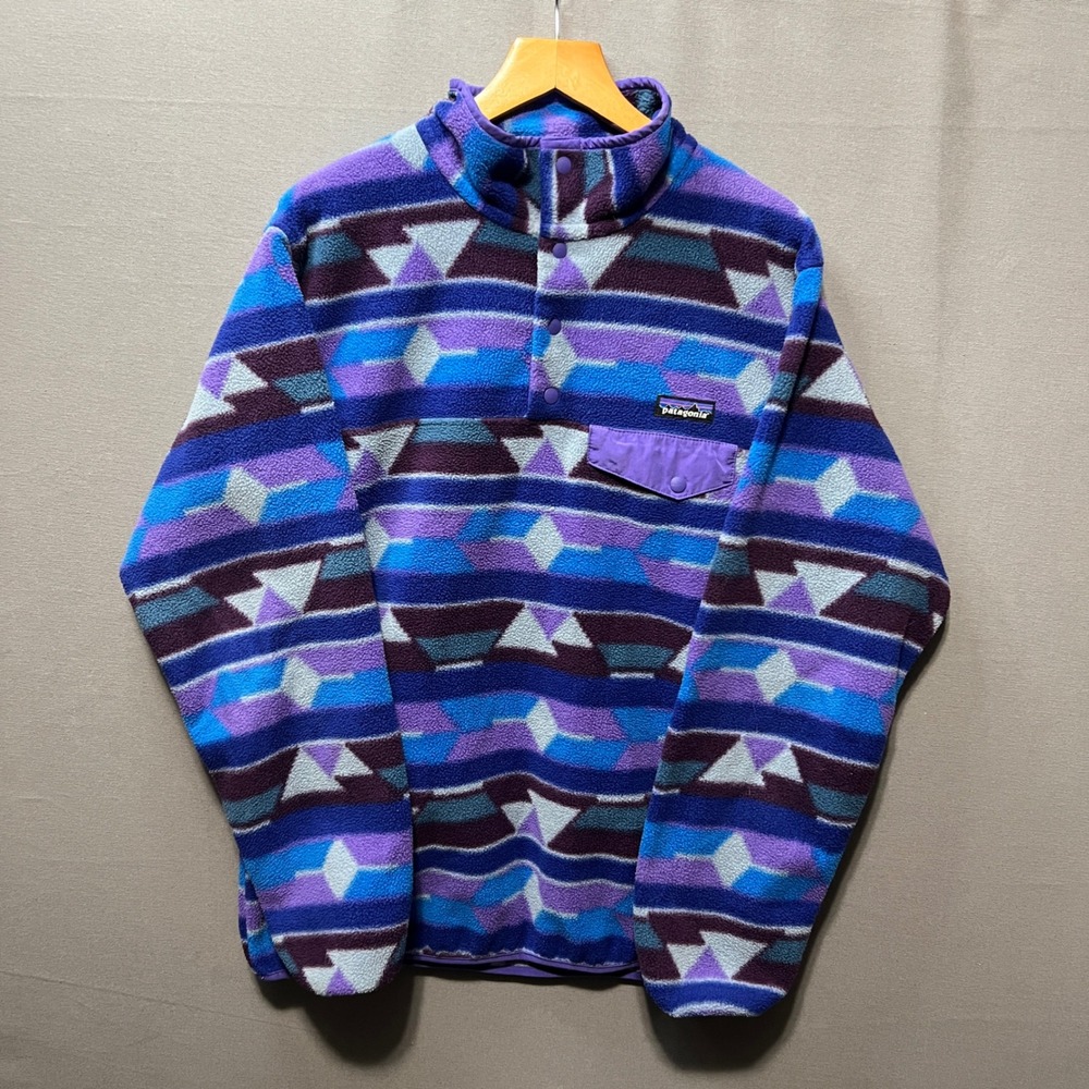 Patagonia Synchilla Snap-T Fleece Pullover Womens L Purple Blue Geometric